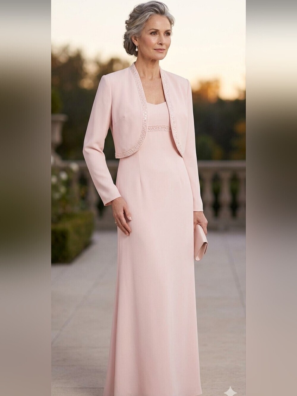 Vintage Rimini By Shaw 2 Piece Long Dress Gown And Jacket Pink Embroided NWT